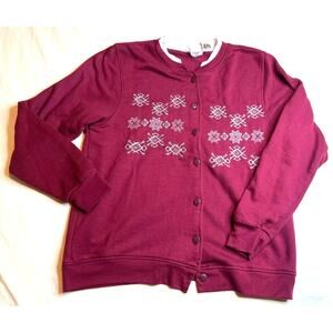Vintage Hartfield Design Sweatshirt Women Medium Red Burgundy Cardigan Christmas